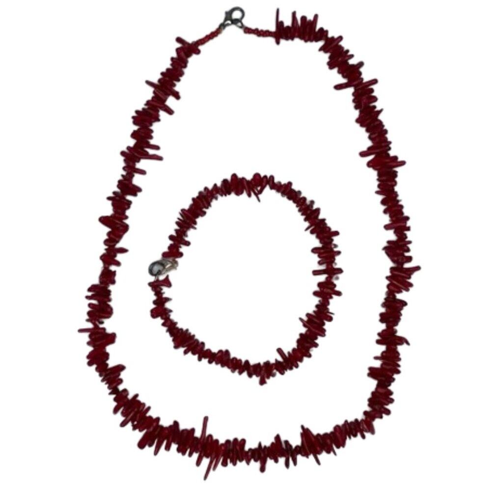 Vintage red corral necklace and bracelet set